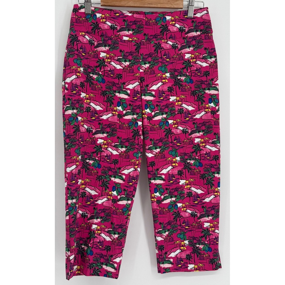 Juniper + Lime Magenta Tropical Village Print Cropped Pants Womens Sz 8P